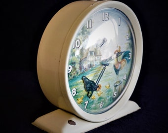 50s Manual Alarm Clock, Animated Pecking Chicken, Smith's Alarm of