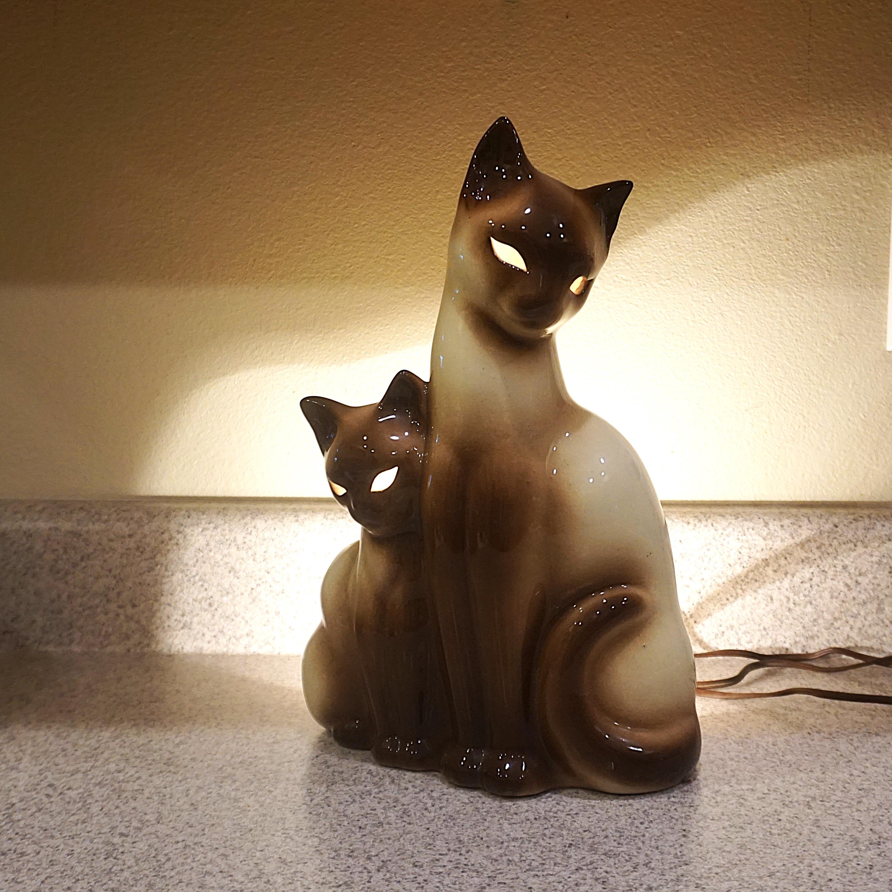50s　　ミッドセンチュリー　セラミック製　キャットランプ Vintage 1950s Siamese Lamp - Etsy