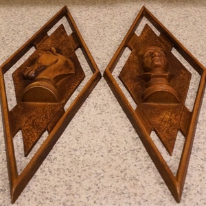 Vtg 4pc 60s Sexton Cast Metal Wall Décor, 3D Chess Pieces on Diamond Shape, Vintage 1960s