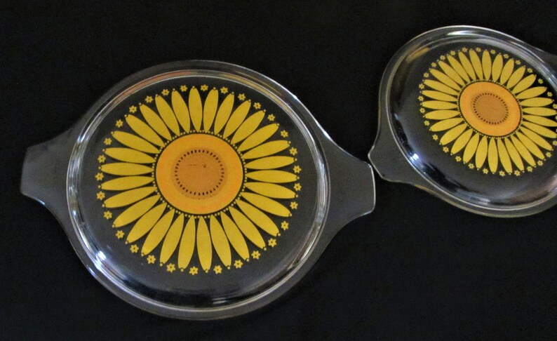 Pyrex Daisy Cinderella Orange and Yellow Casserole Set Vintage 60s \u2013 70s