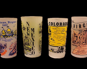 Vtg U.S.A. State Souvenir Glasses, Frosted, Sold Individually, Vintage 1960s - 70s