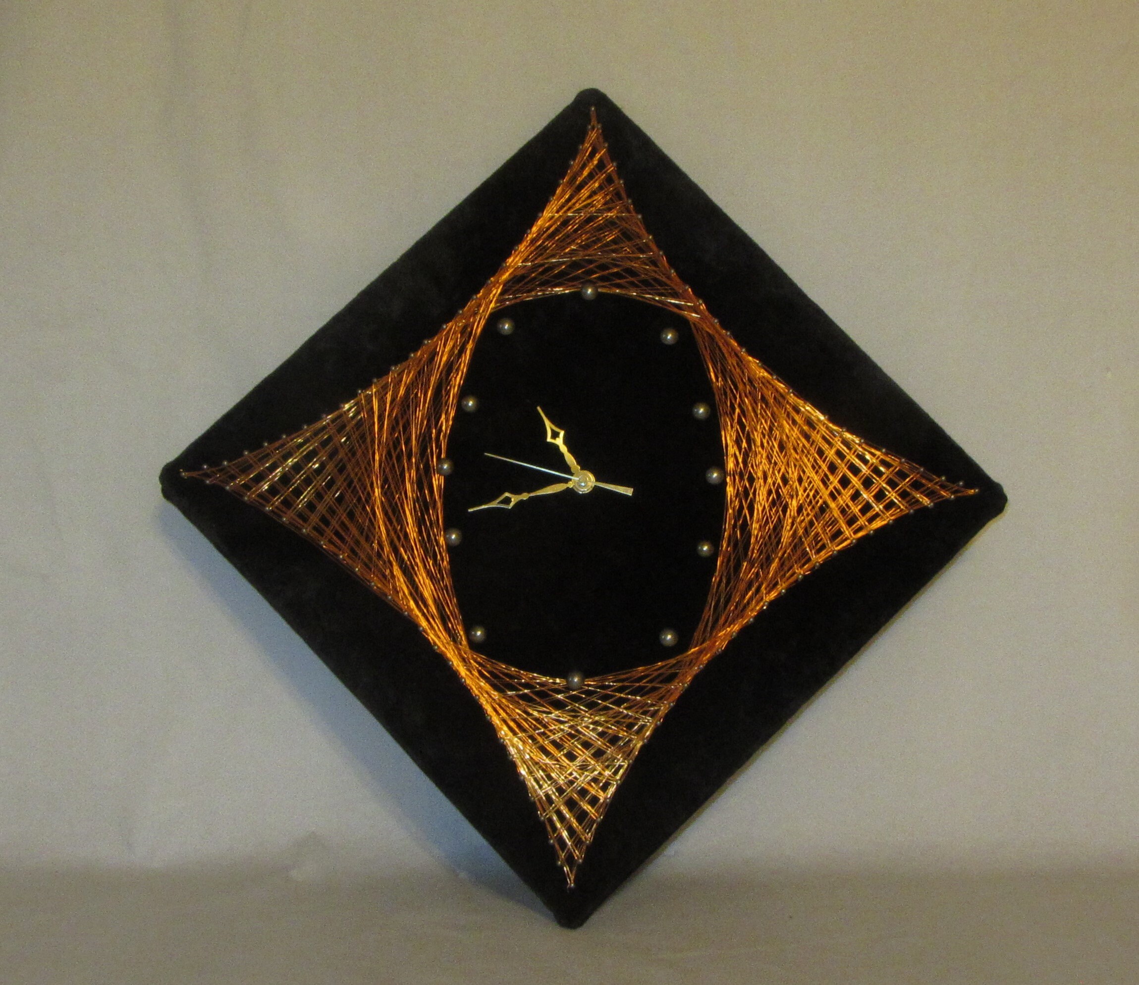 MCM Wall Clock Copper Wire String Art on Black Velvet Etsy