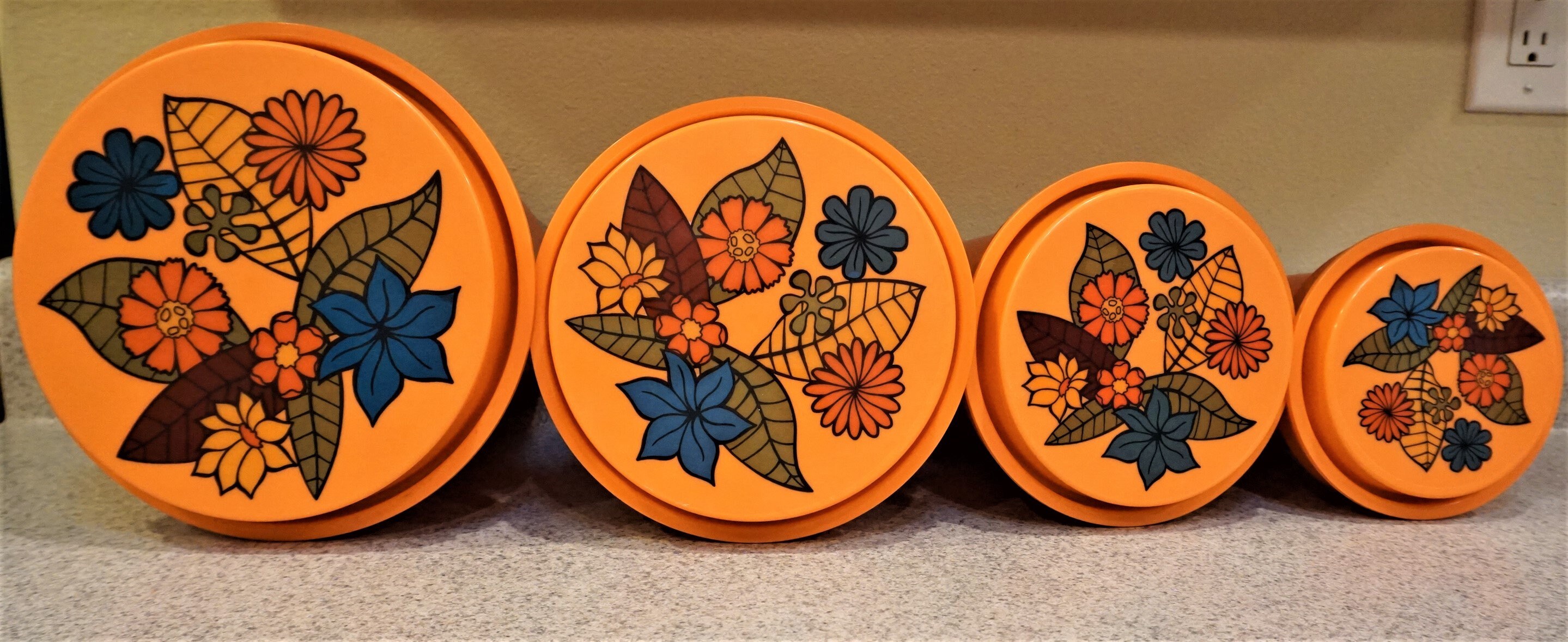4pc Rubbermaid Flower Power Orange Canister Set, Boho, Hippie, Eclectic  Style, Vintage 60s 70s 