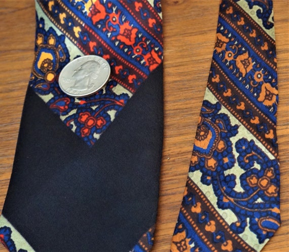 Vtg Seta di Como Silk Necktie, Italian, Diagonal Floral Stripes, Vintage 60s – 70s View 4