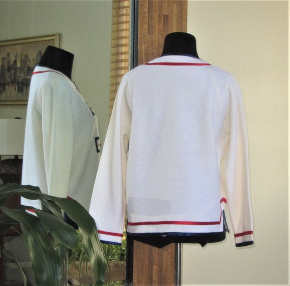 Ivory Wool Sweater/Jacket, Fully Lined, Red and B… - image 5