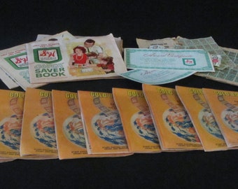 Vintage Scrapbooking Ephemera, Supplies, Gold Book, S&W Green Stamp Book