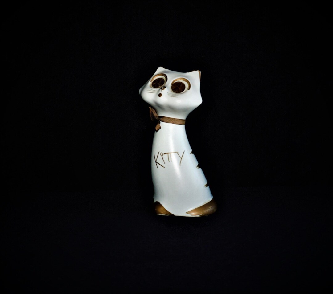 MCM Kitty Cat Bank, Copper Penny Big Eyes, Ceramic, Vintage 1957