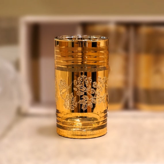 Vtg NIB 6pc Unused Gold 8oz Tumblers, Raised Silver Roses on Gold, Vintage  1970s - Etsy