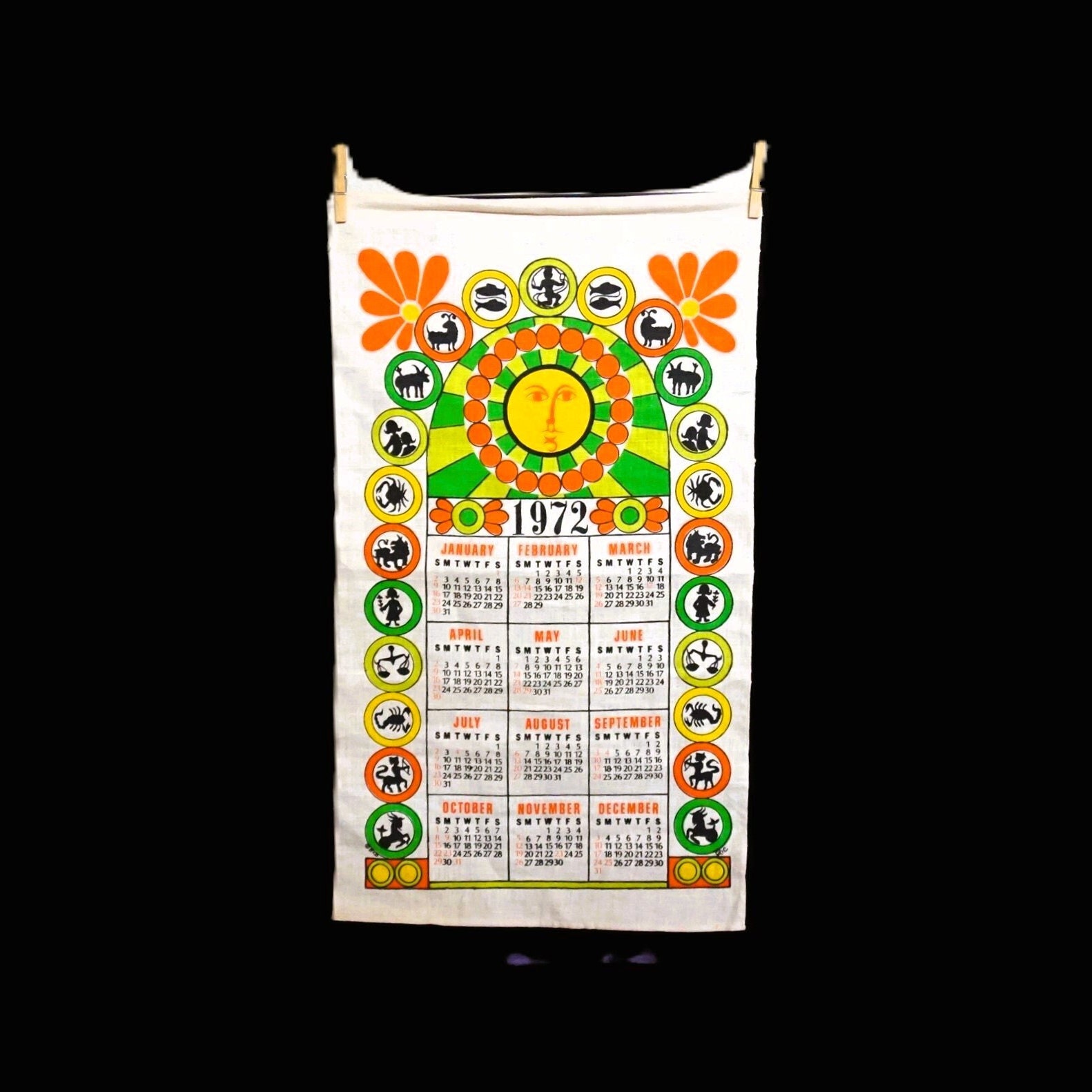 Vtg 1972 Calendar Tea Towel, Zodiac / Astrology Signs, Wall Hanging,  Vintage 1972 - Etsy