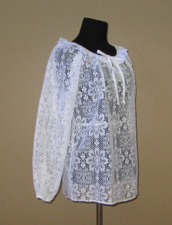 Peasant Top, White Cotton Lace, BoHo Top, Long Sl… - image 5
