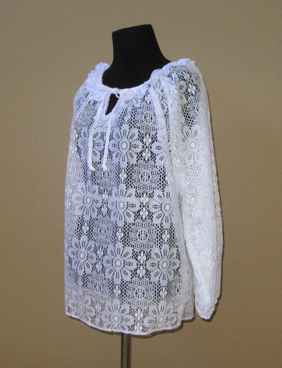 Peasant Top, White Cotton Lace, BoHo Top, Long Sl… - image 1