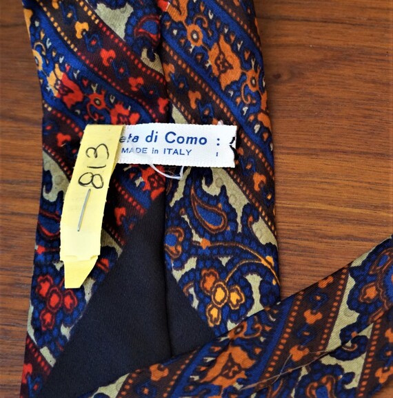 Vtg Seta di Como Silk Necktie, Italian, Diagonal Floral Stripes, Vintage 60s – 70s View 5