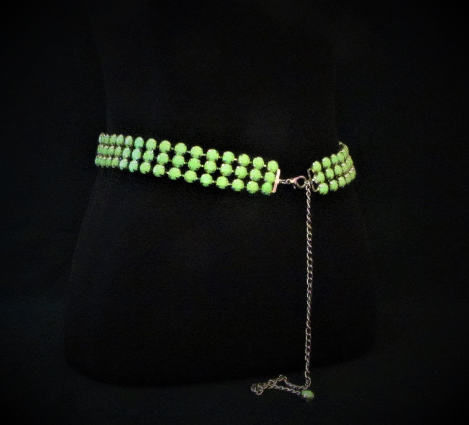 Beaded Chain Belt, Faceted Pale Green Plastic Beads, Silver  display picture 1