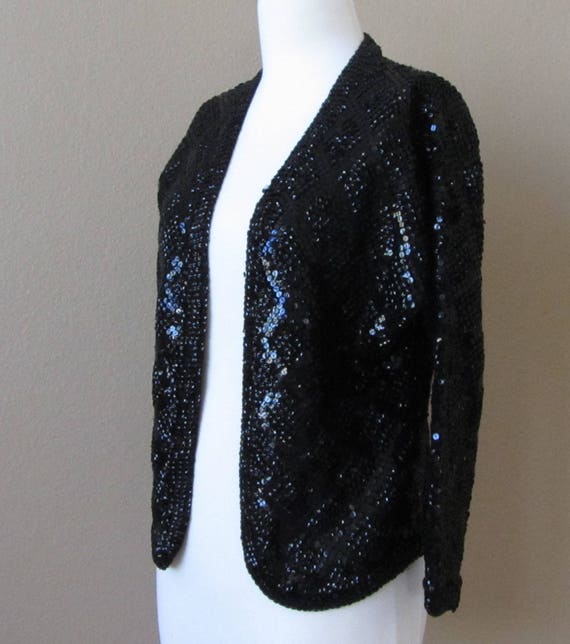 Pure Wool Cardigan, Jacket, Black Sequined, Laura 