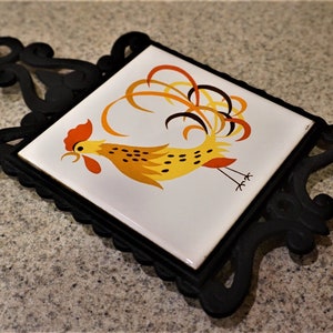 MCM Rooster Trivet, Holt Howard, Ceramic Trivet, Functional Kitchen Art, Vintage 60s