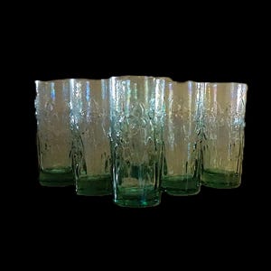 Vtg  6pc Libbey Iris Relief Green Glass 16oz Tumblers, Vintage 1990s