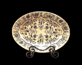 Antique T & R Boote Lahore Black Oval Platter, 16 Inch, English Transferware, Brown Black Aesthetic Ironstone Dish, Vintage 1940s
