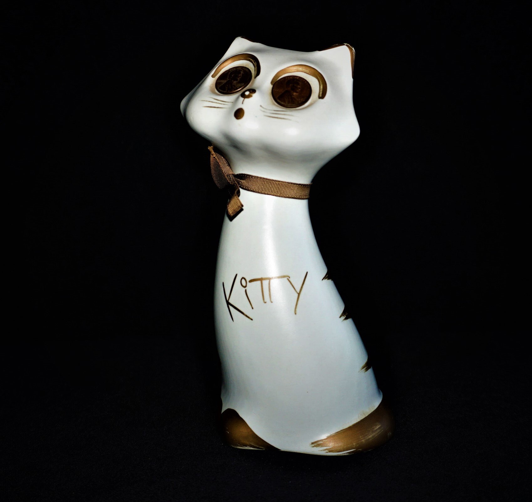 MCM Kitty Cat Bank Copper Penny Big Eyes Ceramic Vintage Etsy