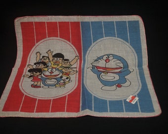 NWOT Doraemon and Friends Cotton Hankie / Pañuelo, Novedad Japonesa Anima, Vintage 70s
