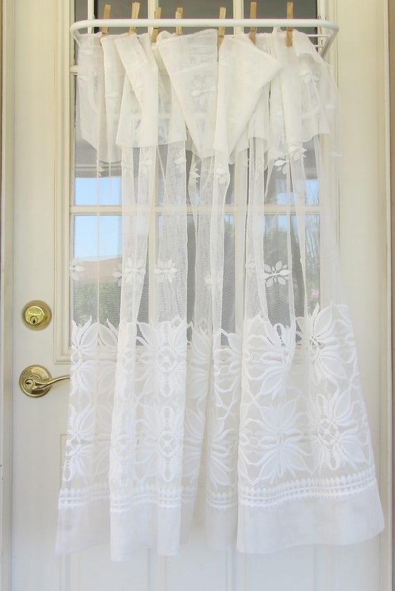 Vintage 60s 70s White Sheer Curtains 2 Panels 40 Long X Etsy