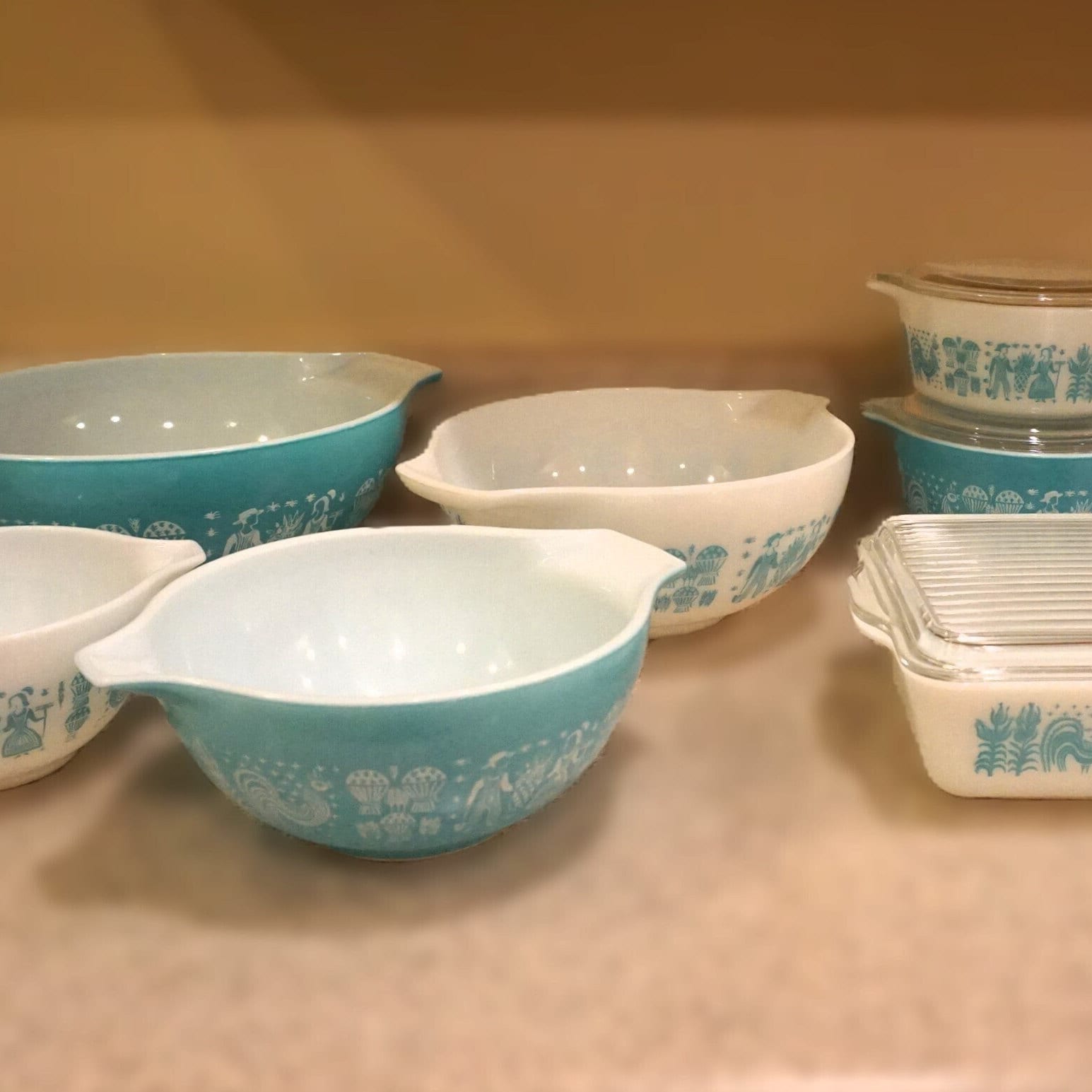 Vtg 10pc Pyrex Amish Butterprint 4 Cinderella Bowls + 2 Casserole