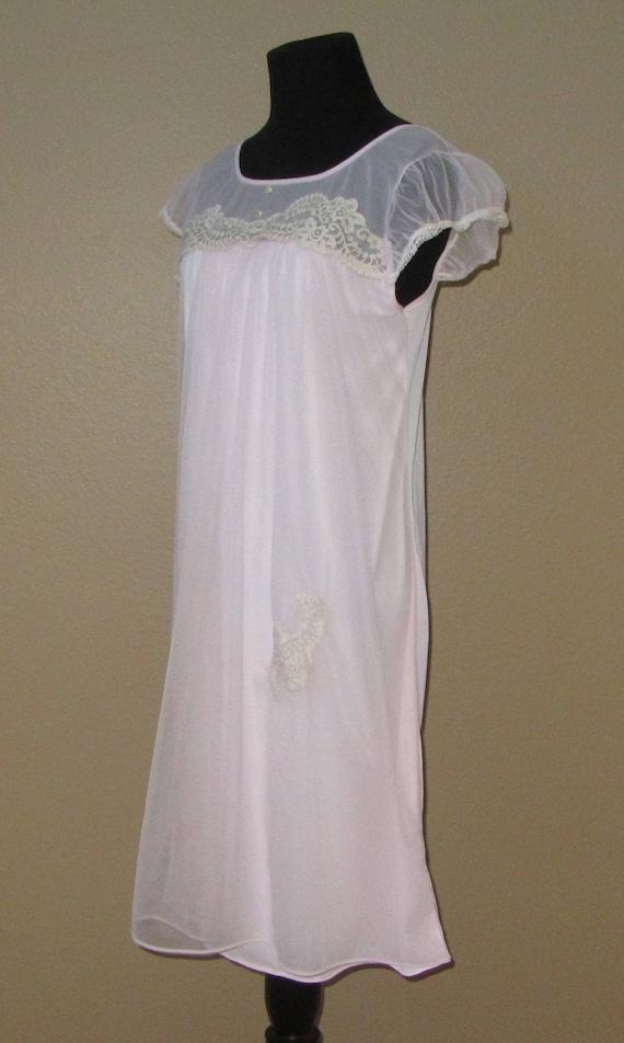 Nightgown, Baby Pink with Taupe Lace Bodice and Tr
