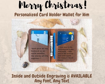 PERSONALIZED Minimalist Wallet, Leather Bifold Wallet, Distressed Leather wallet, Credit card wallet, boyfriend gift, Groomsmen Wallet Brown