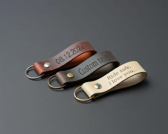 Custom Engraved Leather Keychain, Personalized Key Fob, GPS Coordinates, Anniversary, Christmas Gift for Him