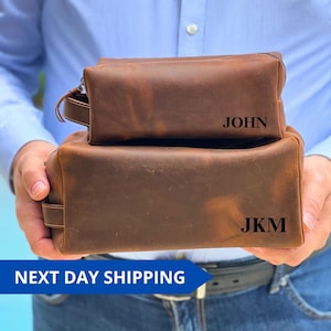 Personalized Mens Toiletry Bag Leather Toiletry Bag For Him Custom Travel Dopp Kit Bag Anniversary Gift For Him Groomsmen Gift For Best Man