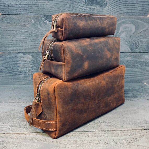 Personalized Leather Dopp Kit Customized Leather Toiletry Bag