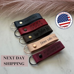 Personalized Leather Keychain, Customized Keychain, Custom Leather Key chain, coordinates key chain longitude latitude keychain, Best Gift