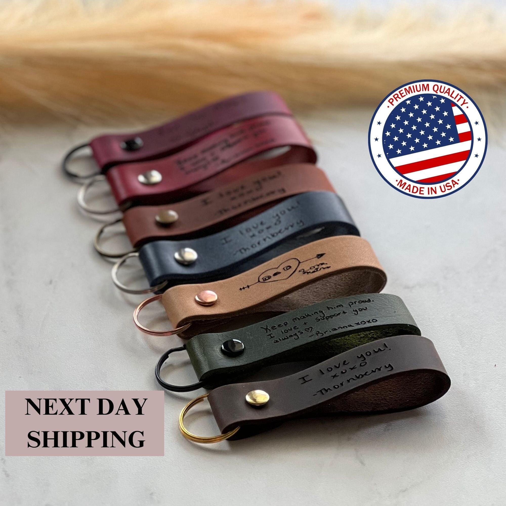 TexansLeather Father's Day Gift Personalized Leather Keychain. Custom Leather Keychain. Wedding Gift, Monogrammed Leather Key FOB. Handmade in USA