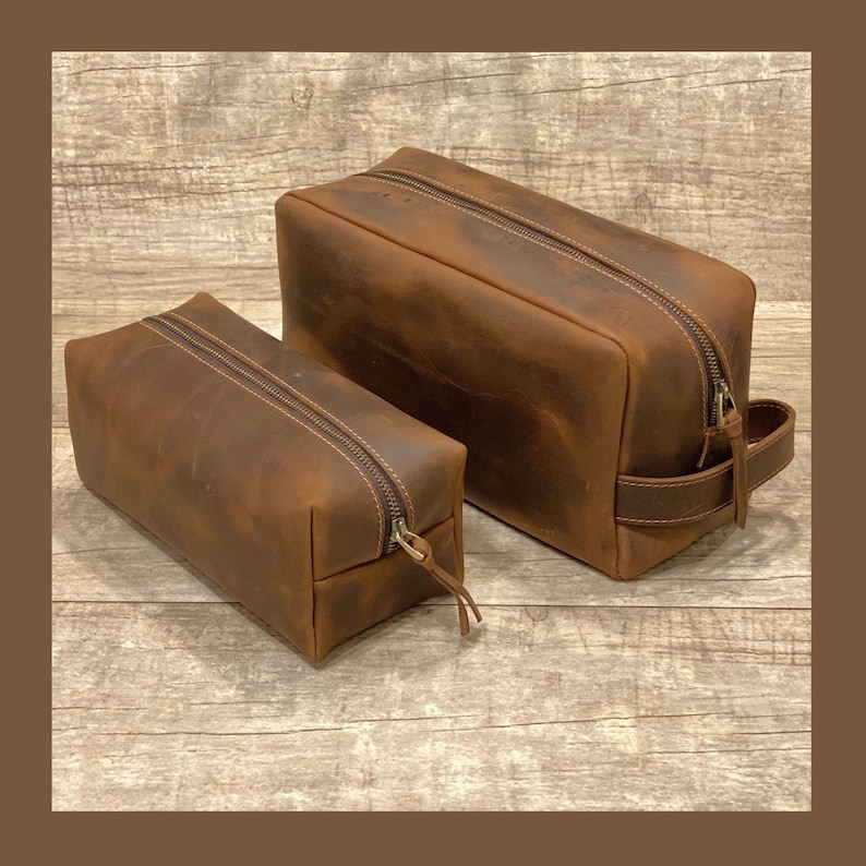 Personalized gift for him, Personalized Fathers Day Gift, Leather Dopp Kit, Customized Leather Toiletry Bag with Monogram, Graduation Gifts image 2