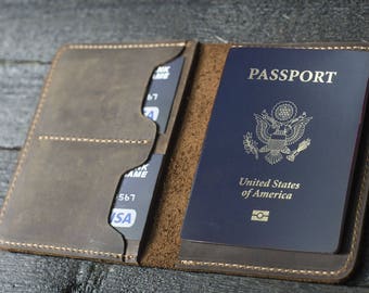 Personalized Leather Passport Wallet, Distressed Leather Travel Wallet, Passport Holder, Leather Passport Cover Sand Brown