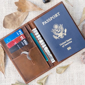 Cartera de pasaporte, Cartera de pasaporte de cuero, billetera de viaje, funda de pasaporte, porta pasaporte de cuero, billetera de documentos, color marrón