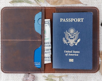 Porte-passeport en cuir, couverture de passeport en cuir personnalisée, portefeuille de voyage, portefeuille de passeport, cadeau personnalisé pour homme, cadeau pour elle, marron