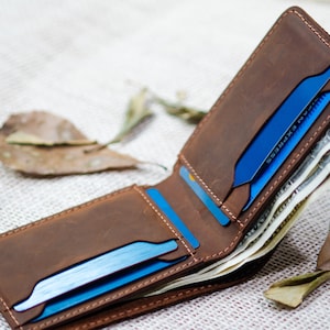 Cartera de cuero delgada, cartera plegable personalizada, cartera hecha a mano para hombres, regalo del día del padre
