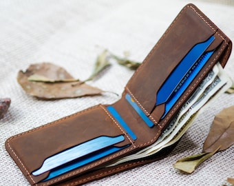 Slim Leather Wallet, Personalized Bifold Wallet, Handmade wallet for men, Fathers day gift
