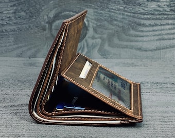 TRIFOLD MENS WALLET, Fathers Day Gift, Personalized Wallet Gift, Minimalist wallet, Leather Wallet Holds Lots of Money