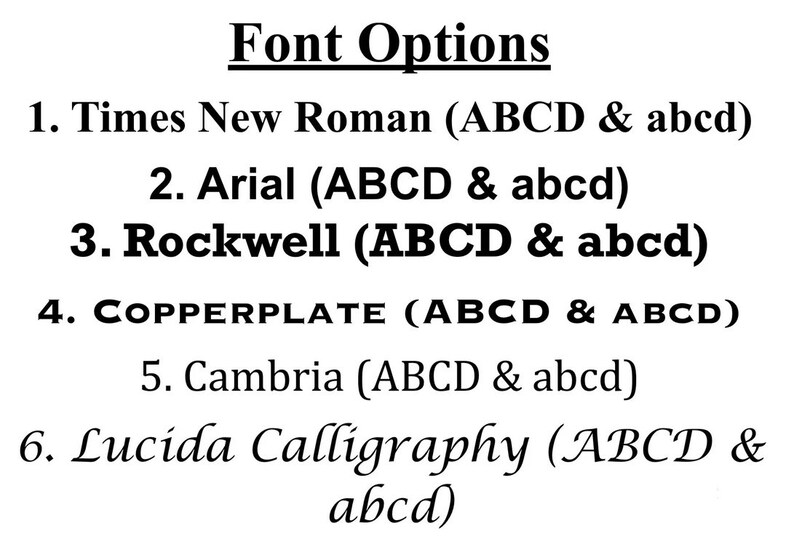 Peut inclure: Une liste de six options de polices de caract&egrave;res pour le texte, y compris Times New Roman, Arial, Rockwell, Copperplate, Cambria et Lucida Calligraphy. Chaque police est affich&eacute;e avec un &eacute;chantillon de lettres majuscules et minuscules.