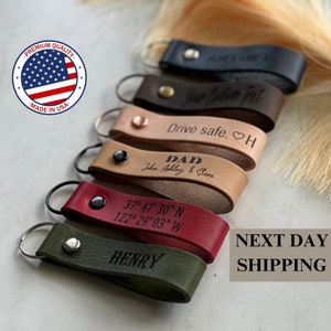 Personalized Leather Keychain, Custom Leather Keychain, Monogrammed Leather Keychain, Handmade in USA, Fathers Day Gifts