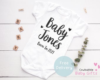 new born Born in 2021 baby vest,new baby baby shower present baby shower baby brother baby sister new baby,personalise baby vest