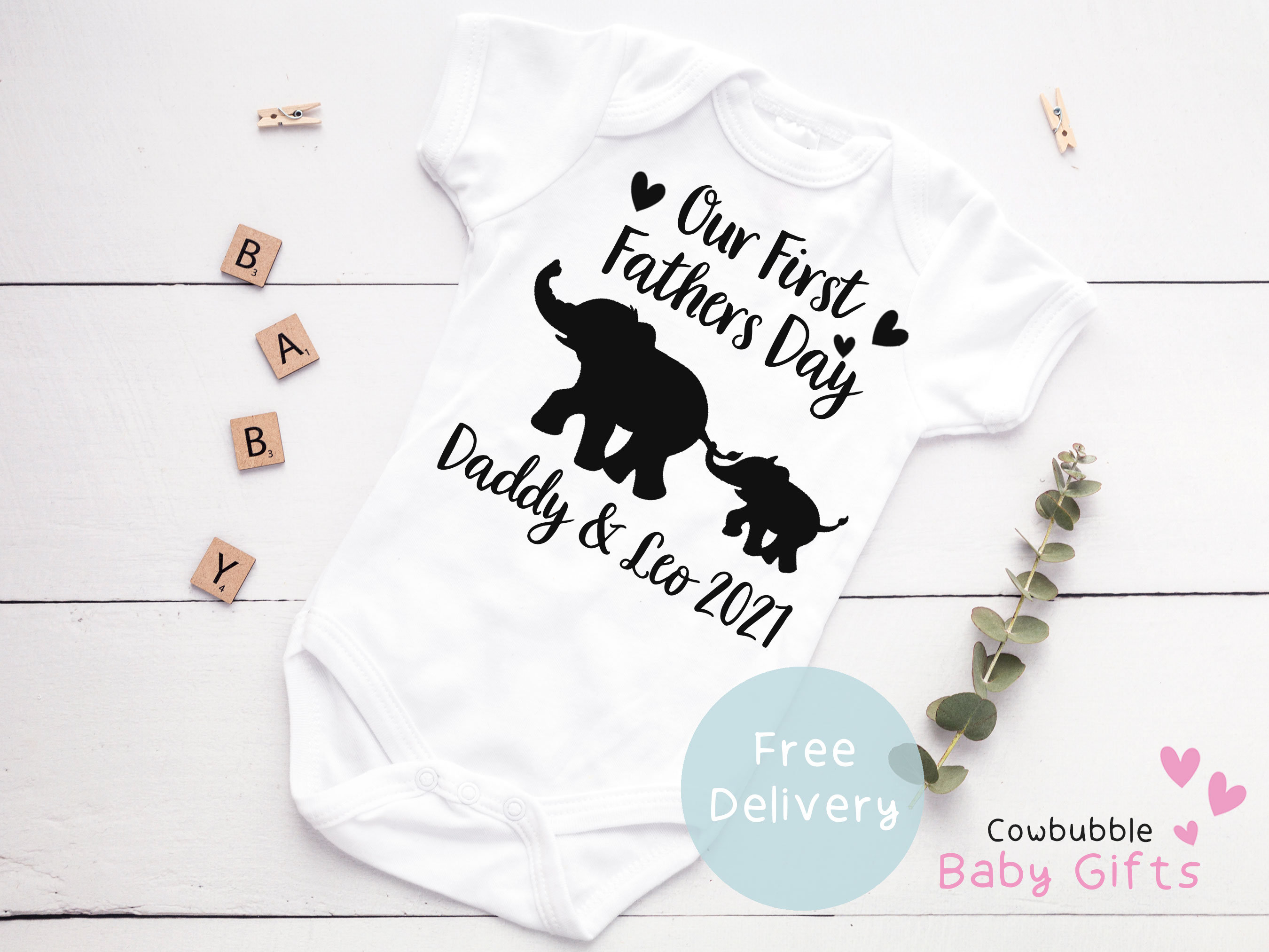'Happy Fathers Day ' boys gift 1st Personalised baby bodysuit vest babygrow 
