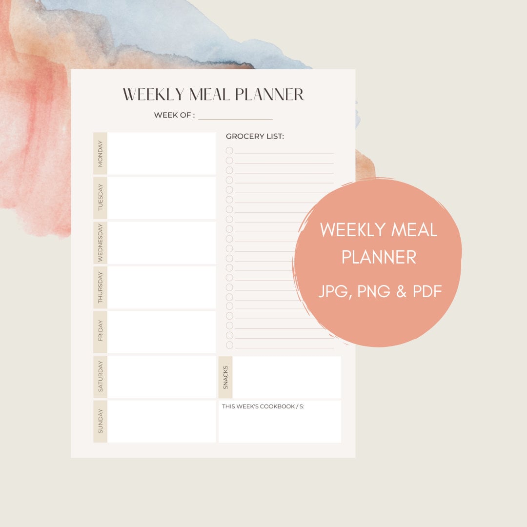 PRINTABLE Weekly Meal Planner - Etsy