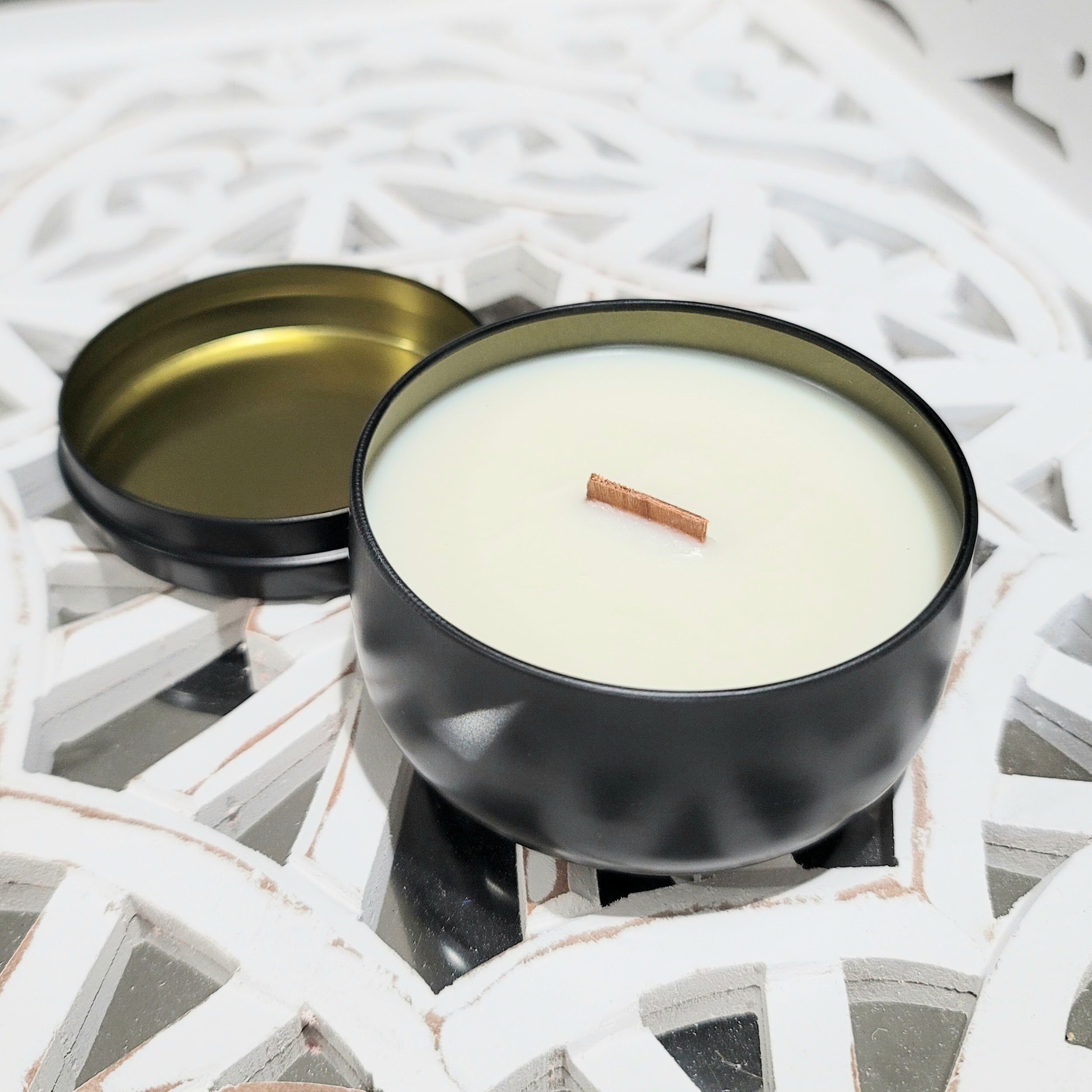 Soy Wood Wick Candle in Black Tin Gift Home Décor Scented Etsy