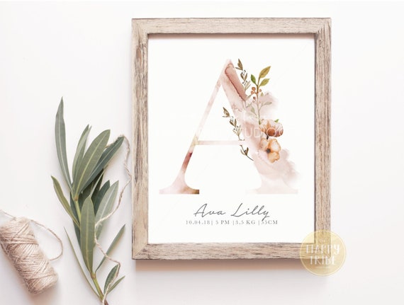 Baby Girl Personalised Name Gift Print Nursery Wall Art New Born Birth Details