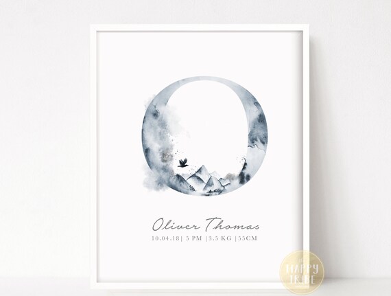 Baby Boy Nursery Print Baby Name Wall Art Newborn Birth Etsy