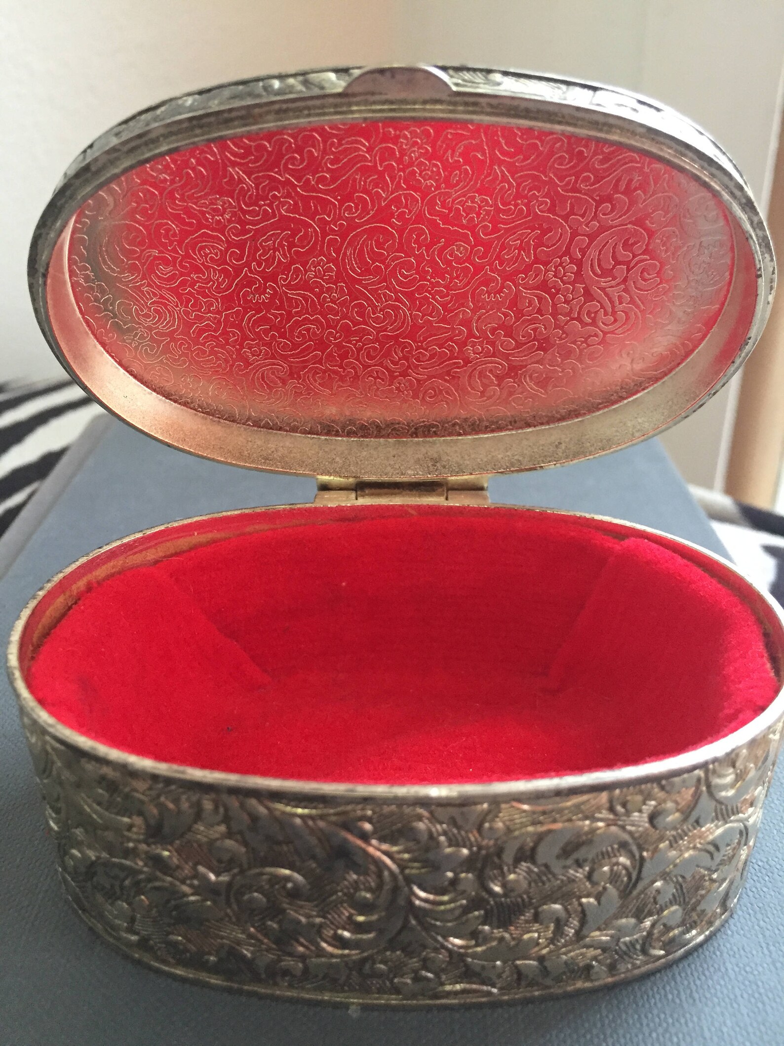 Vintage silver plated red velvet lined jewelry box Etsy
