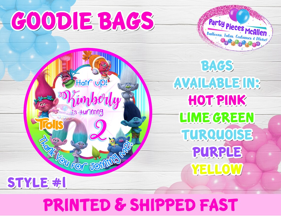 12 Trolls Goodie Bags Trolls Candy Bags Trolls Party Favor Etsy