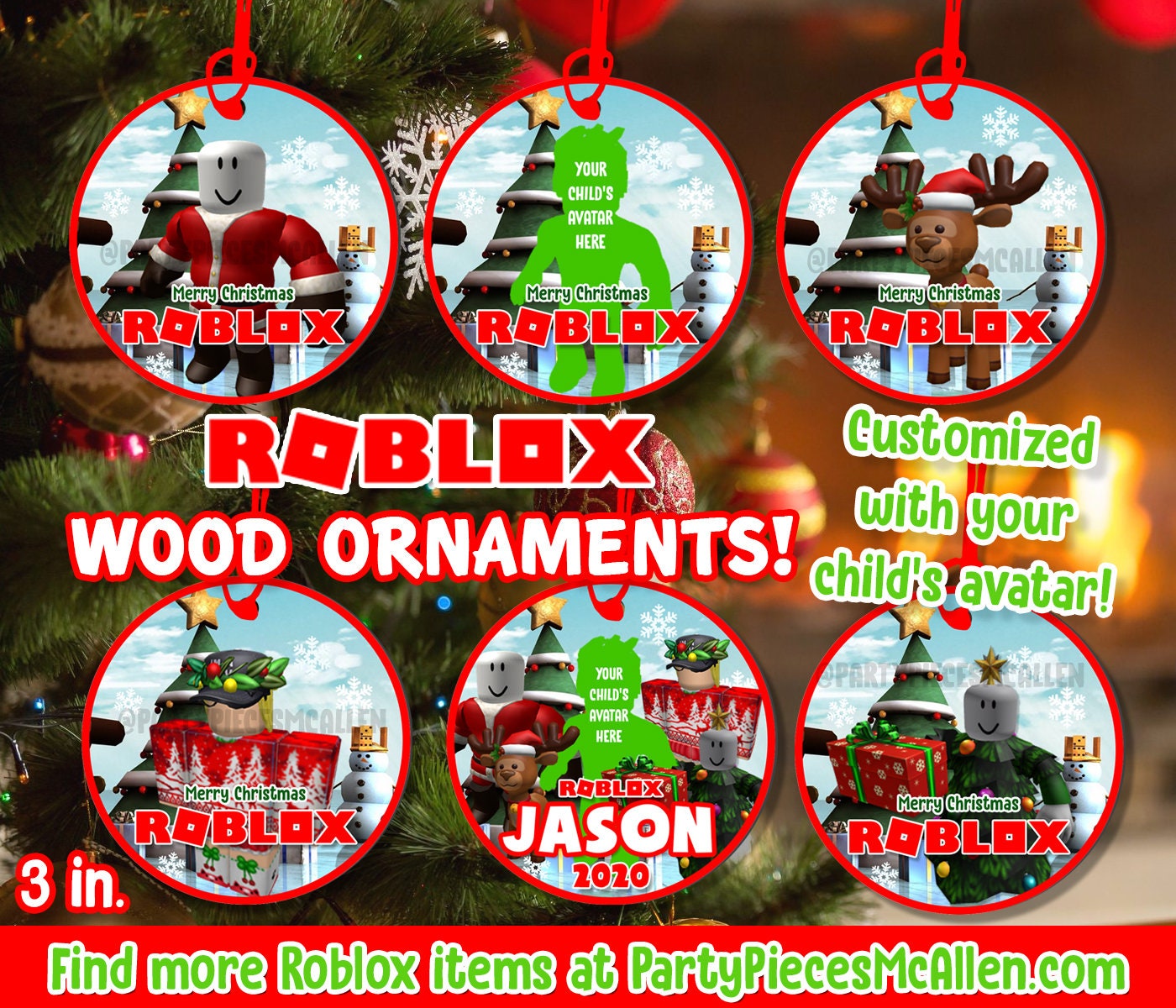 6 Roblox Christmas Tree Ornaments Roblox Ornaments Wood Etsy - roblox jason pants